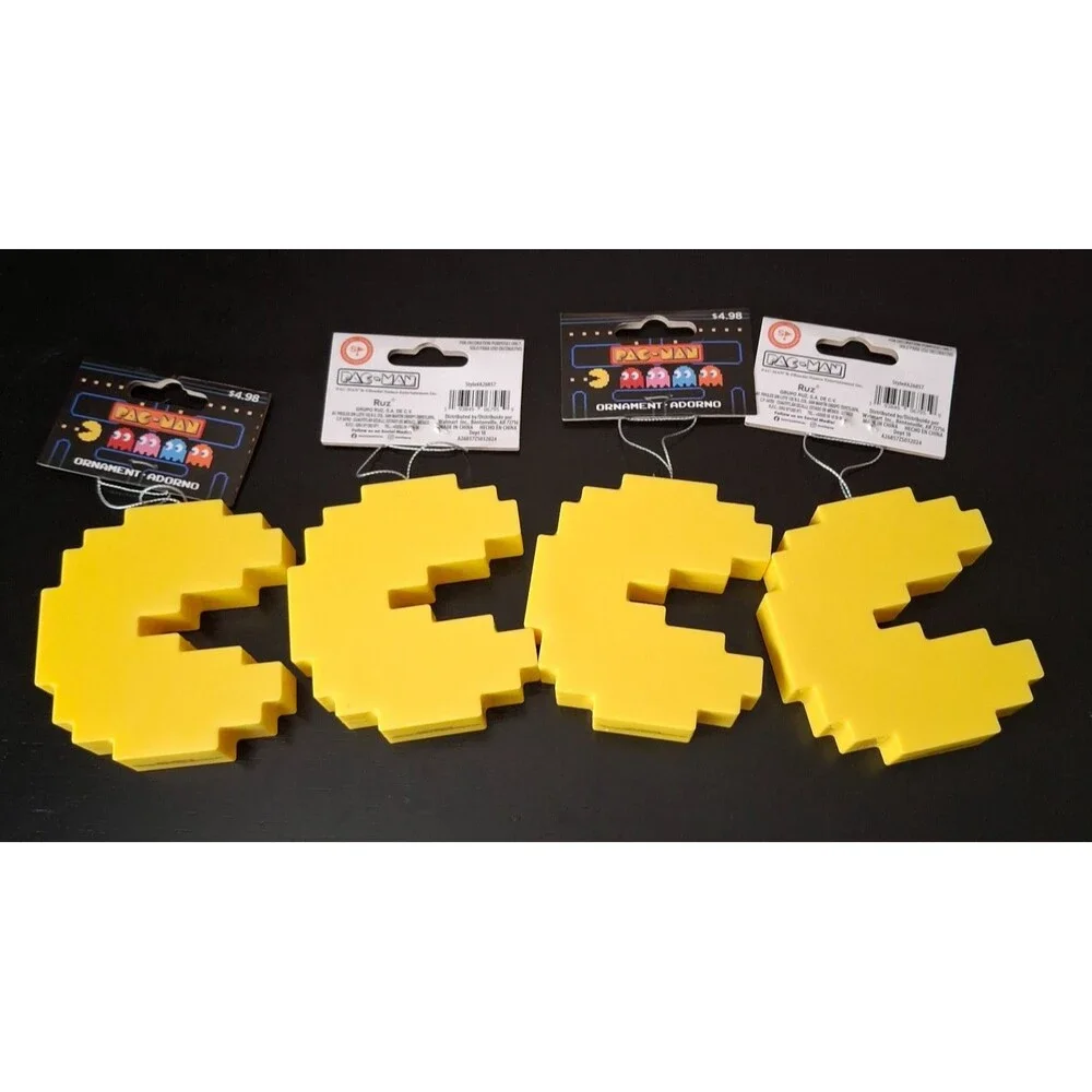 Lot 0f 4 New Pac Man Yellow Game Figures Christmas Ornament  Decor 2024 Ruz